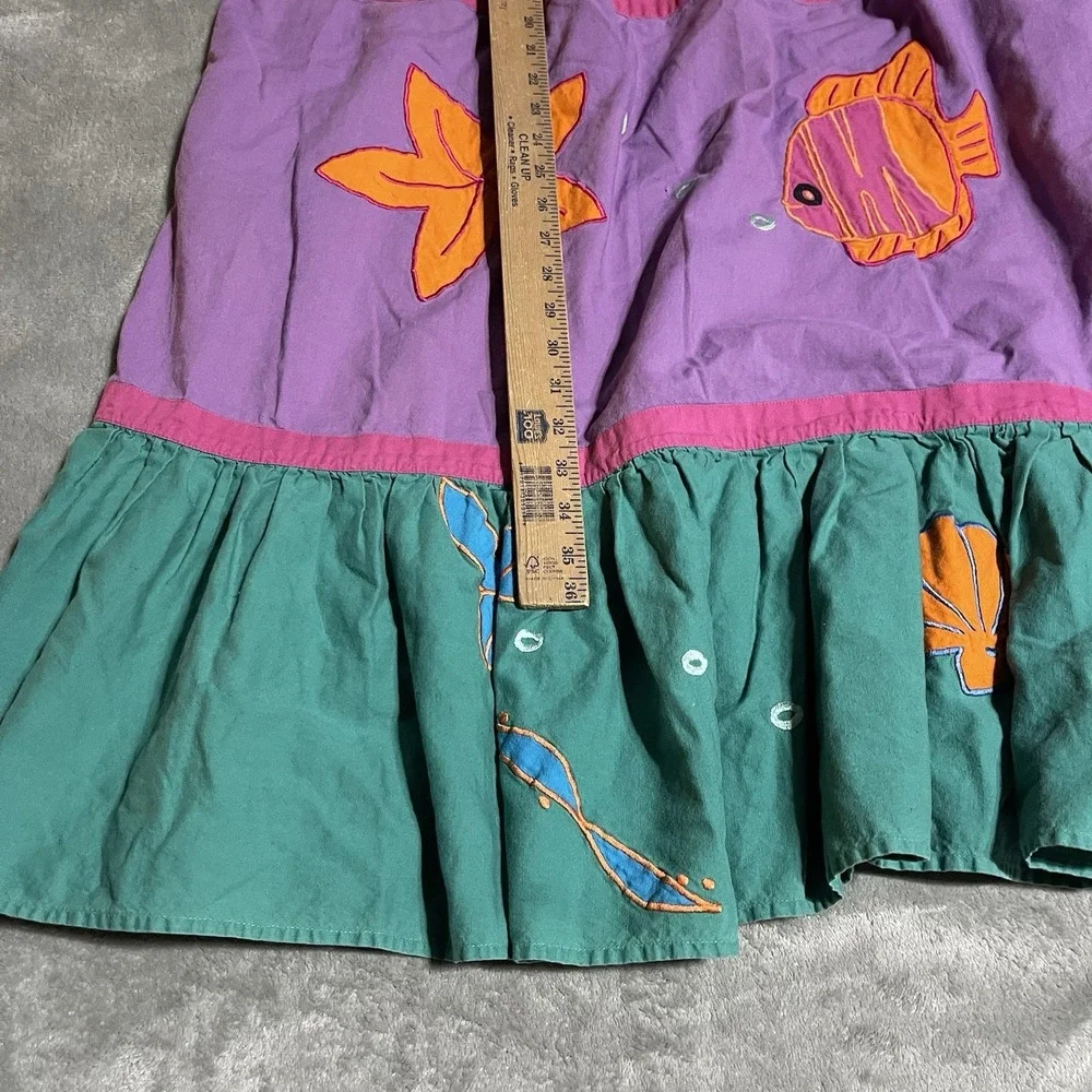 Vintage Allison Rhea Dress Womens‎ Medium Colorful Tiered Artsy Embroidered Fish